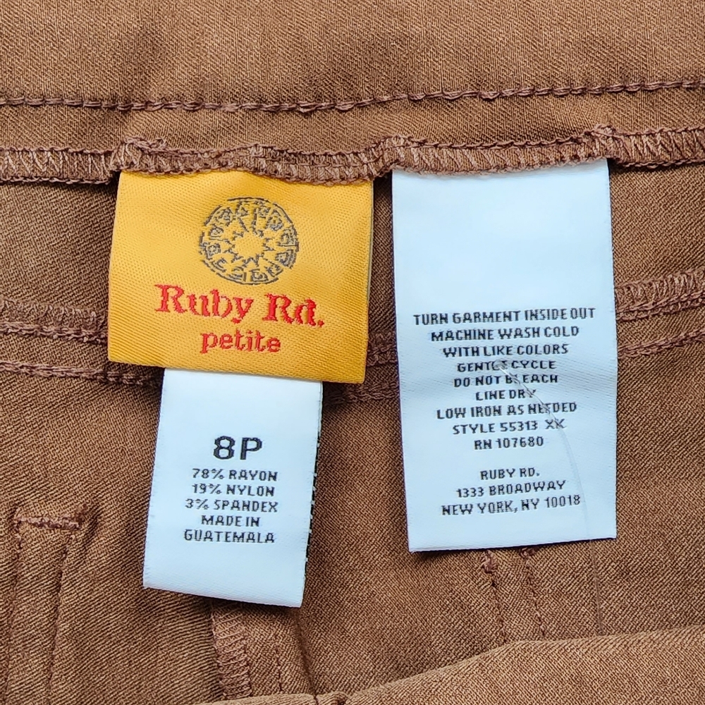 Ruby Rd. Cognac Pull On Tech Twill Pants Size 8p - image 5